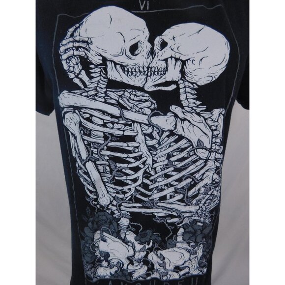 The Lovers Tarot Shirt Small Black Skeletons Graphic Gothic L'Amoureux - Picture 4 of 10